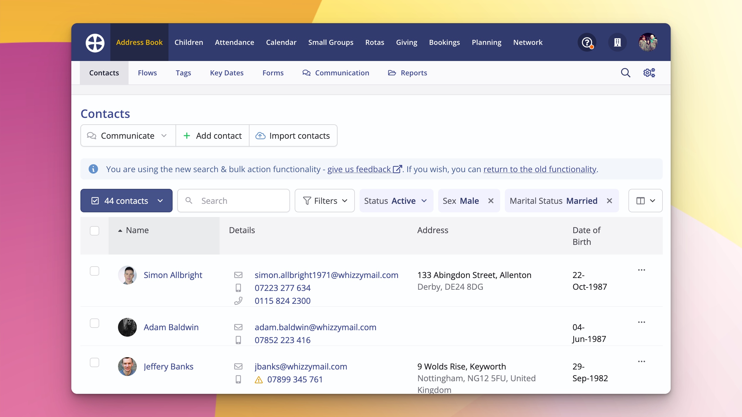 Apply filters in ChurchSuite to easily find the right people to communicate with