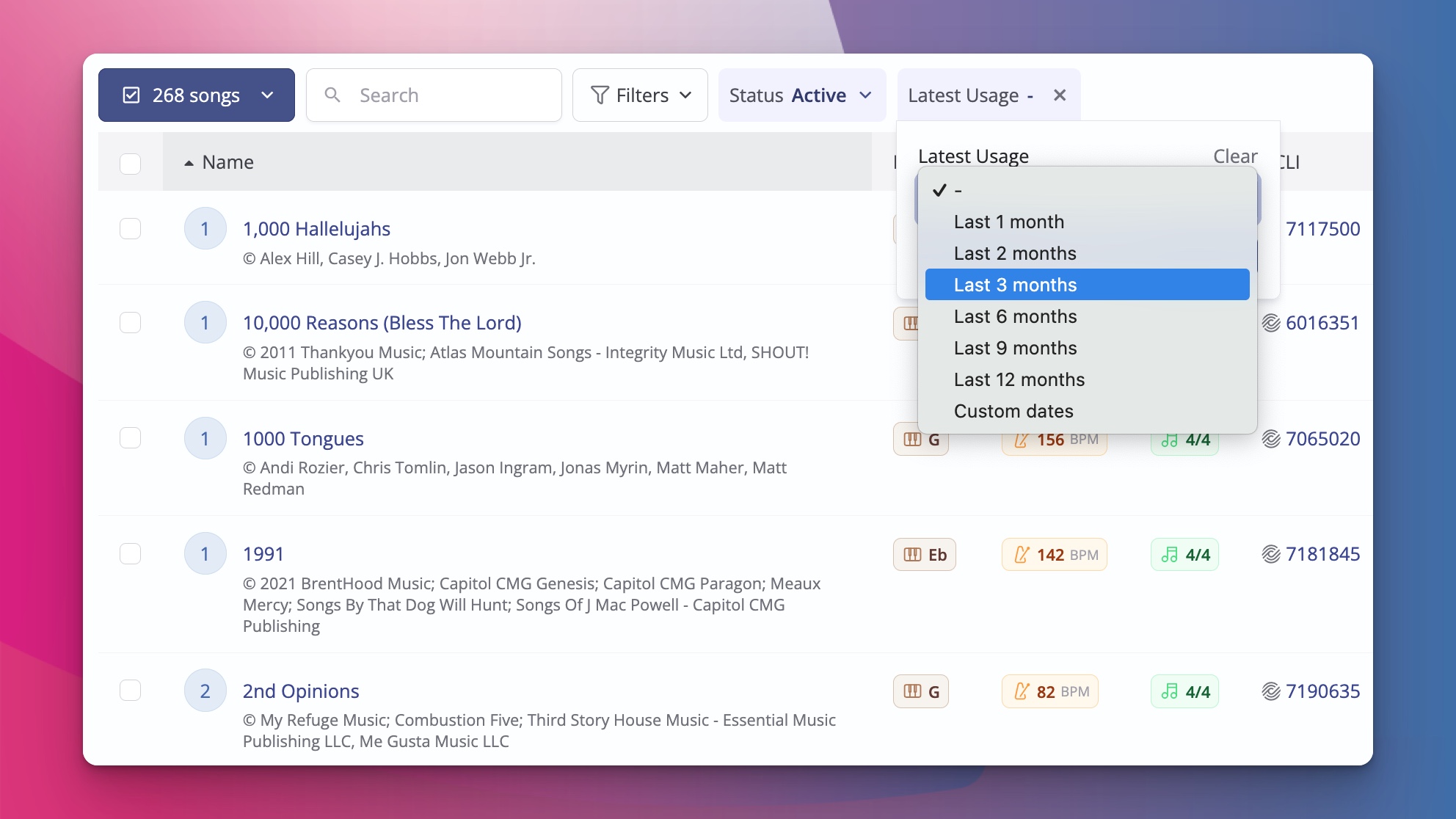 Quickly find songs based on when they were last used in ChurchSuite Church Management and Worship Planning System
