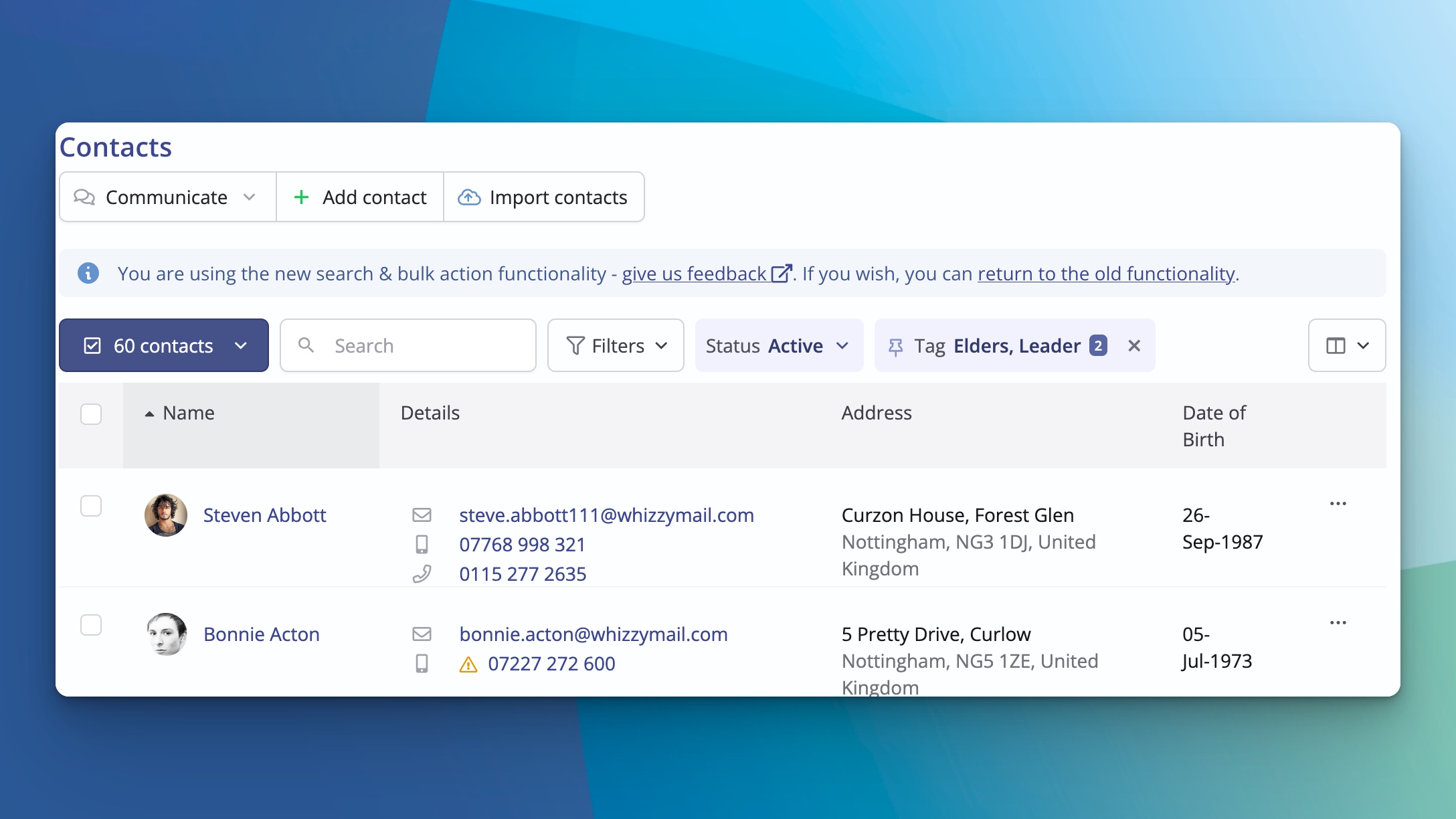 Pin tag filters to index pages to quickly access the right subset of your contacts