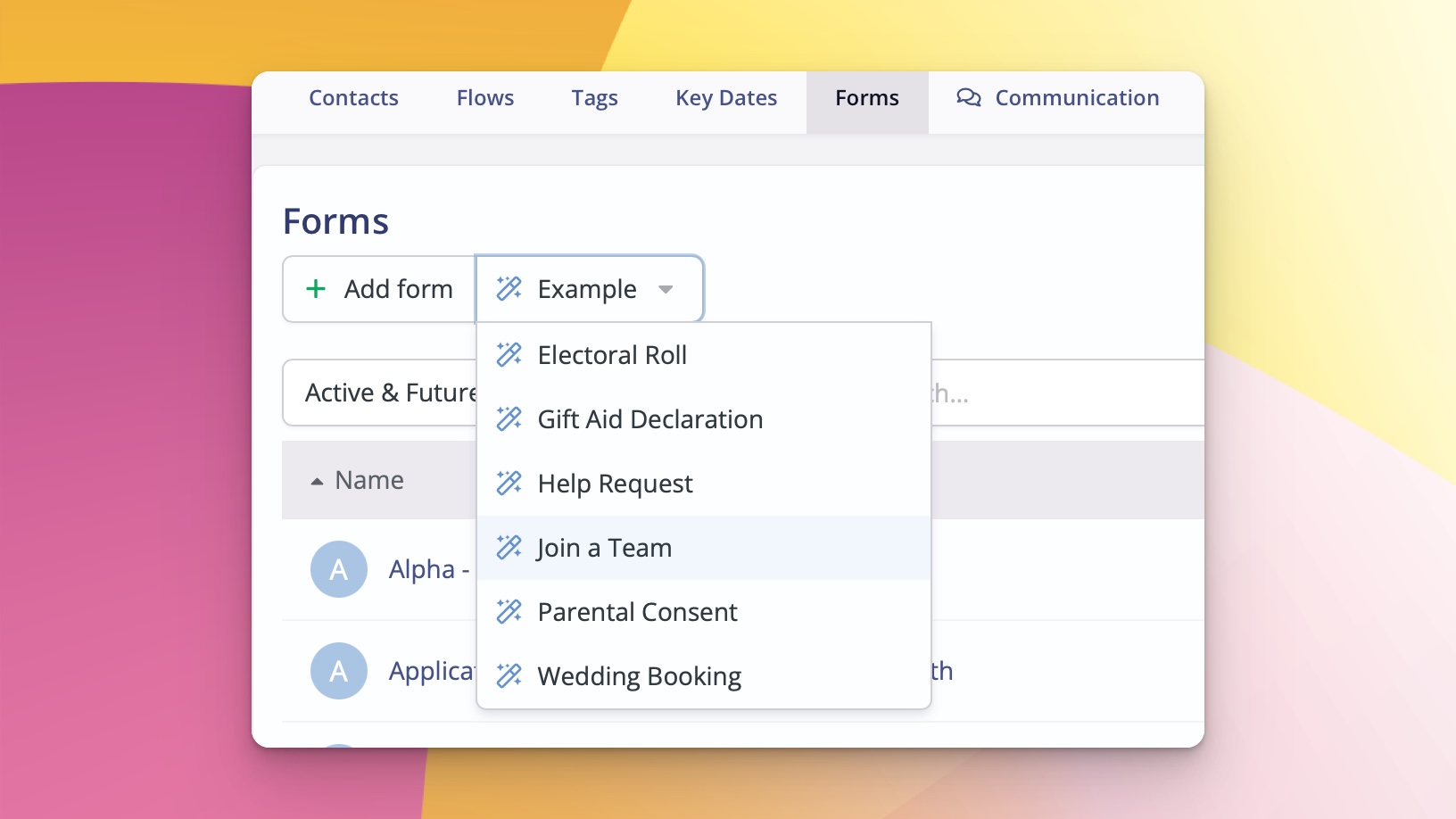 Use an example form in ChurchSuite to help people join serving teams