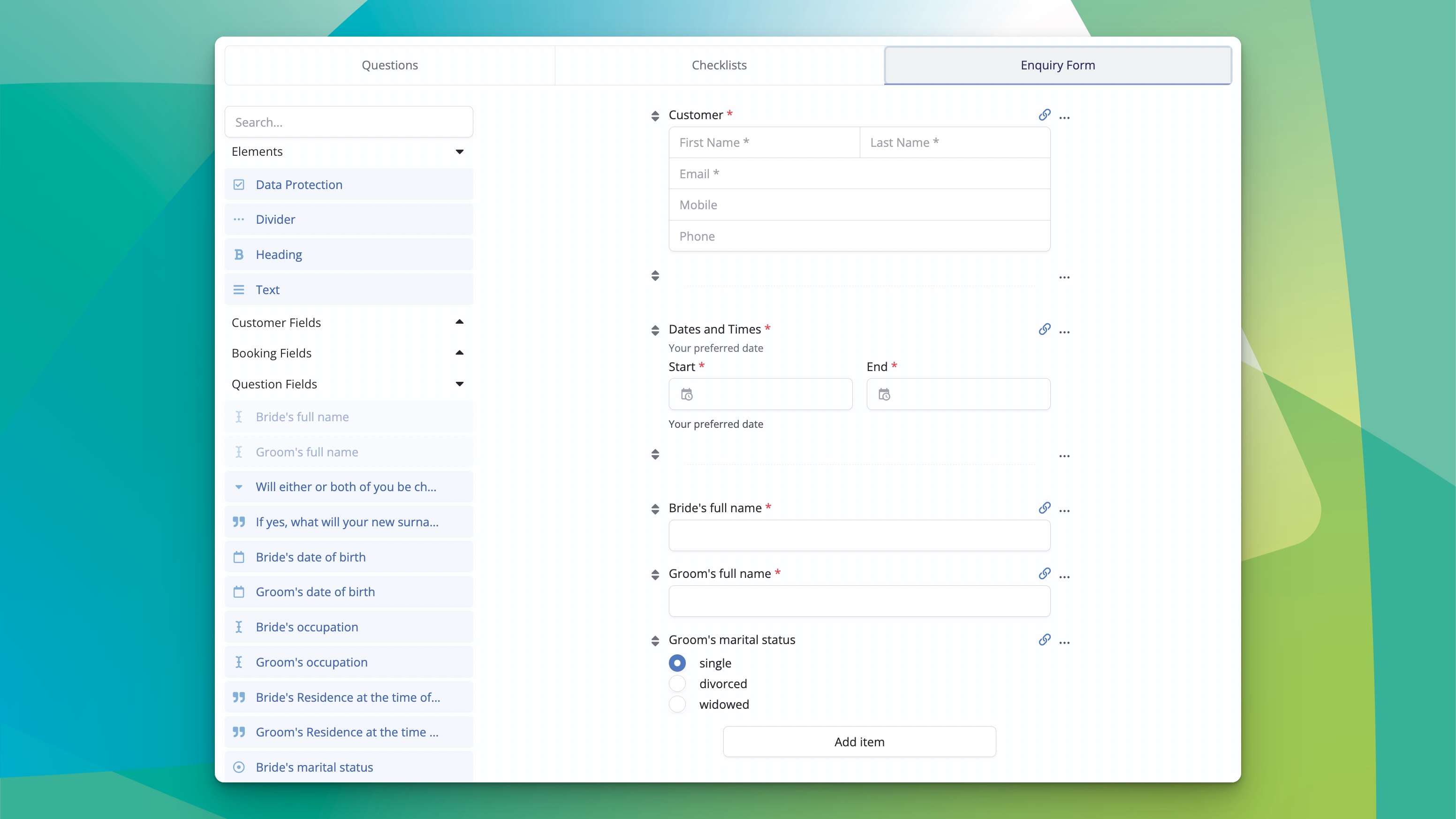 Create a booking enquiry form in the ChurchSuite church management system