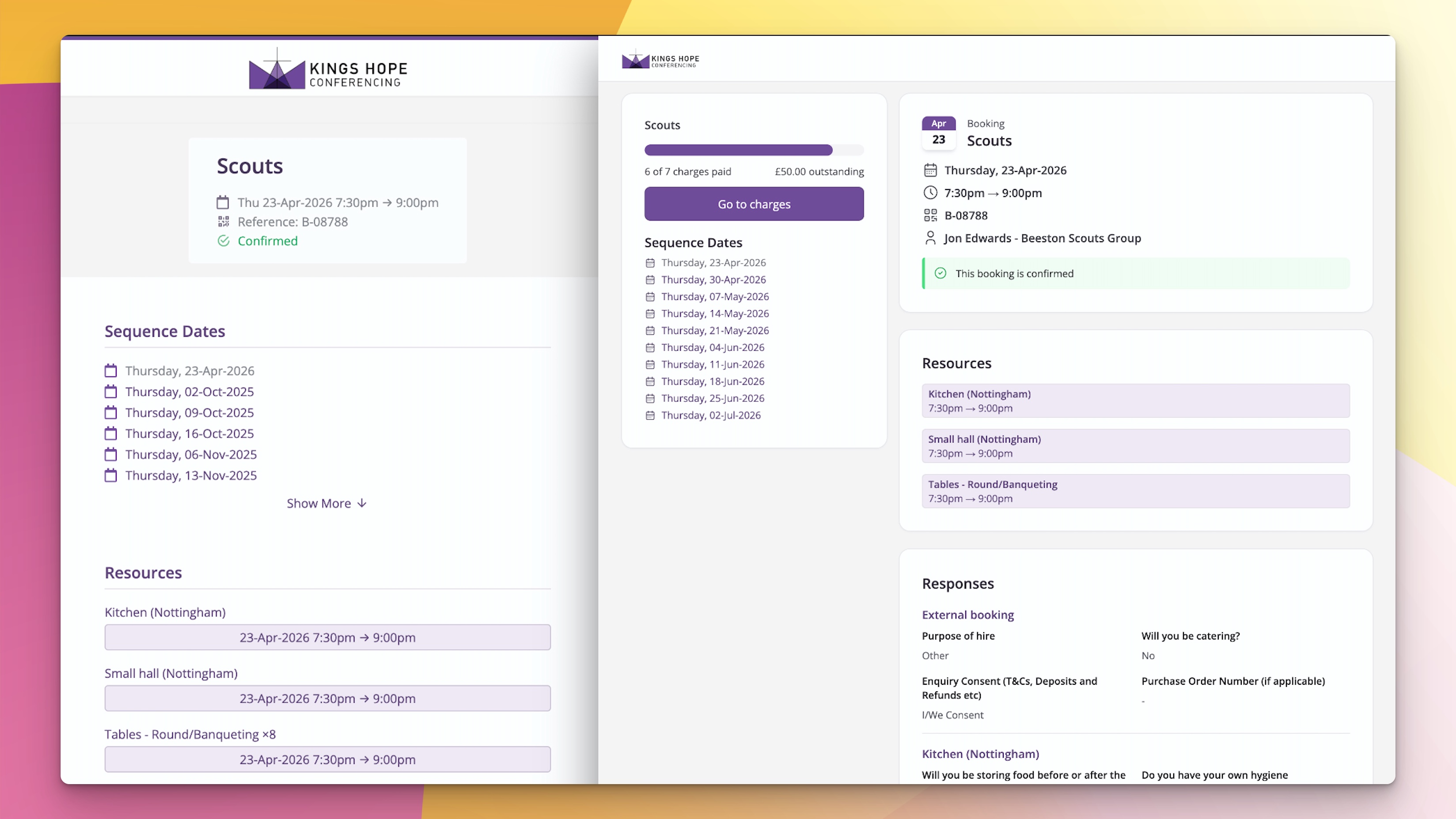 Booking page for churches