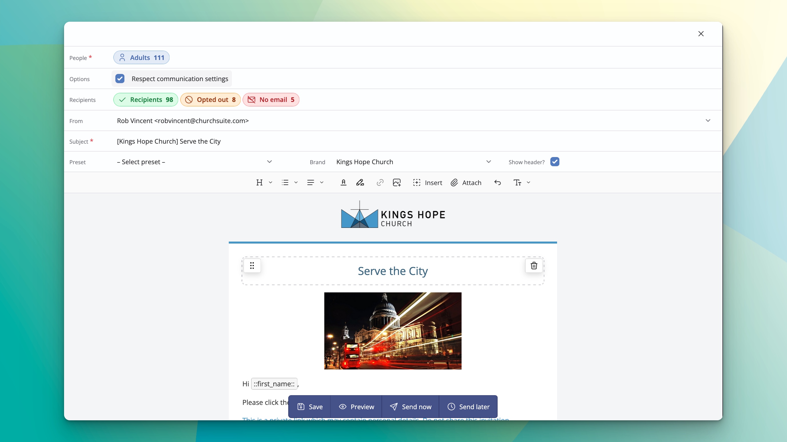 Powerful event invite functionality built in to ChurchSuite church management system