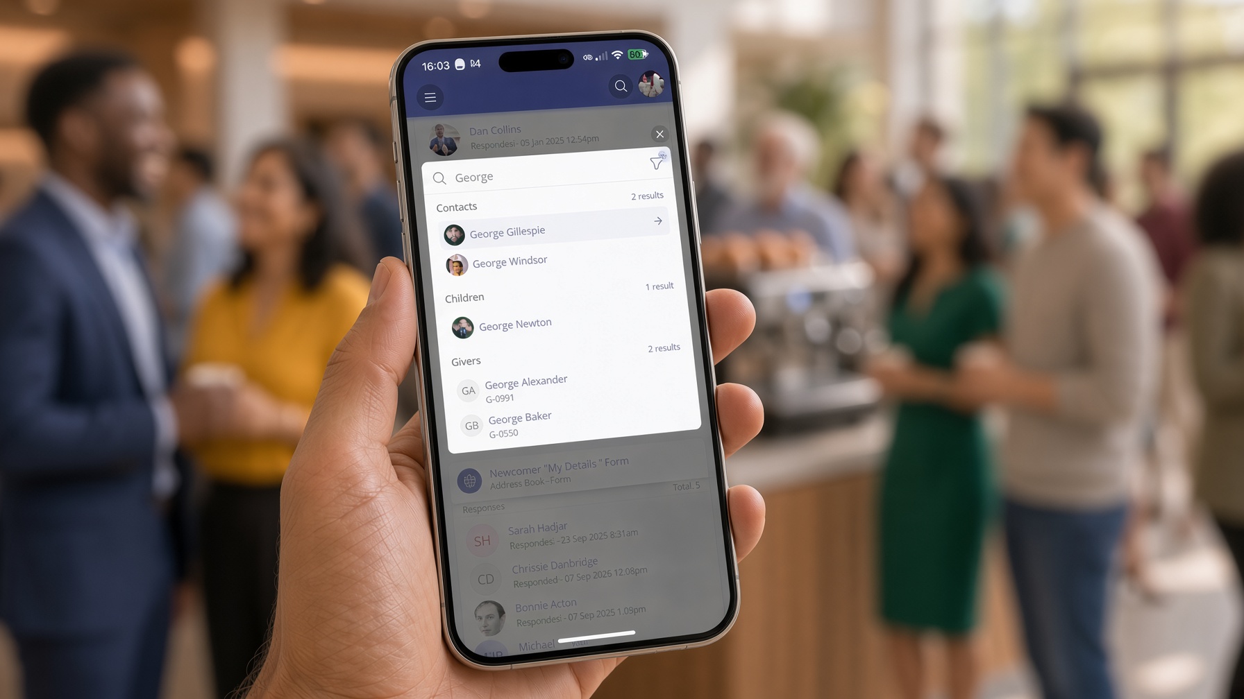 Smart Search gives you easy access to different parts of the ChurchSuite church management system on your phone