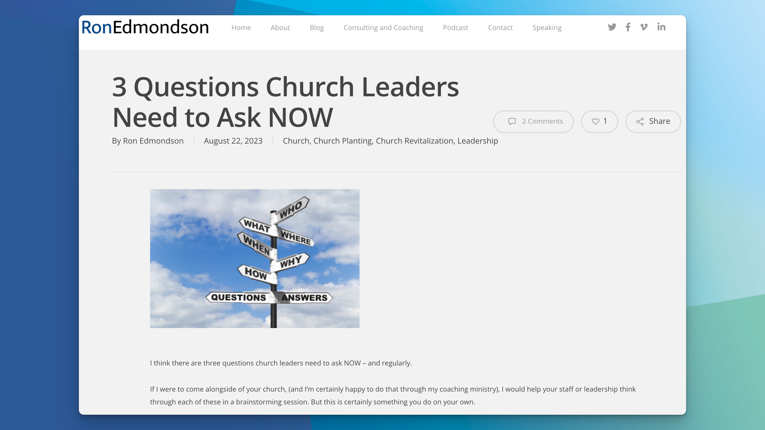 Three questions for church leaders