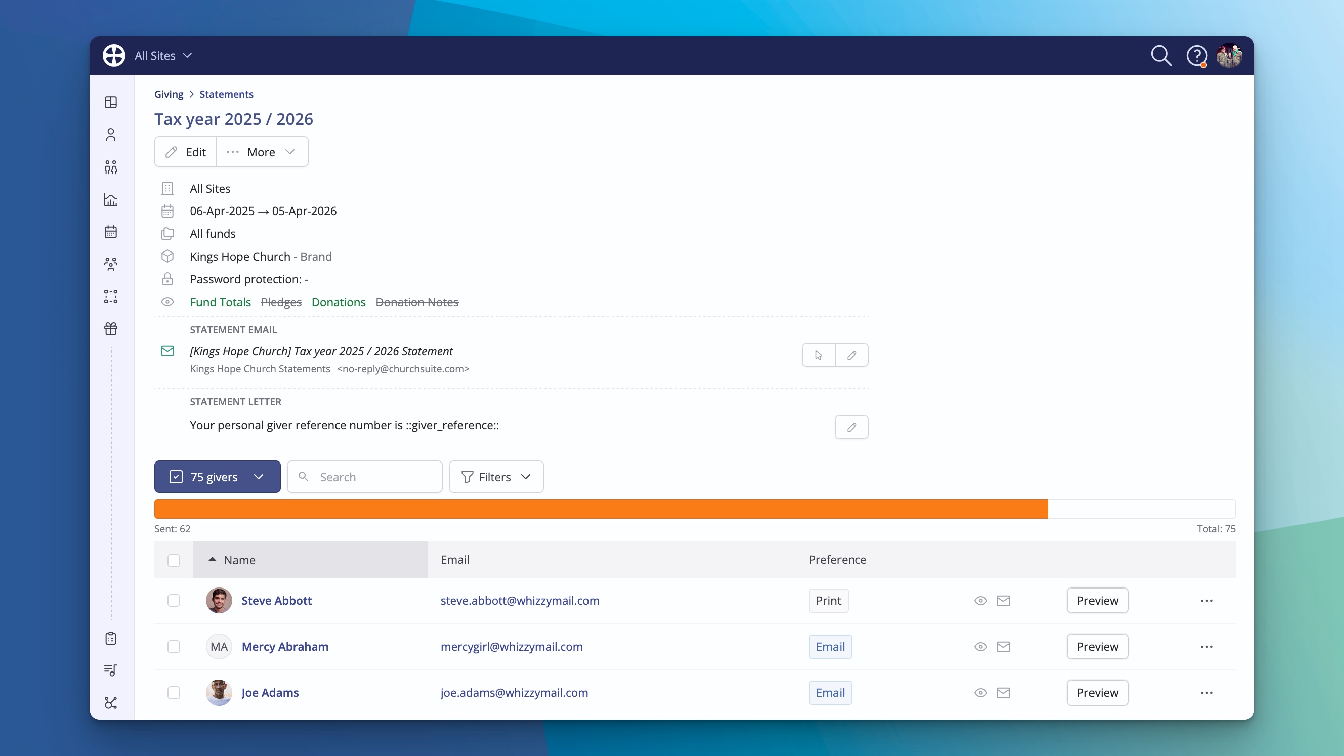 A clearer home for giving statements in ChurchSuite